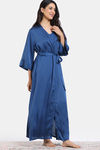 Zivame Silky Elegance Woven Nightdress With Robe - Moroccan Blue — thumbnail 3